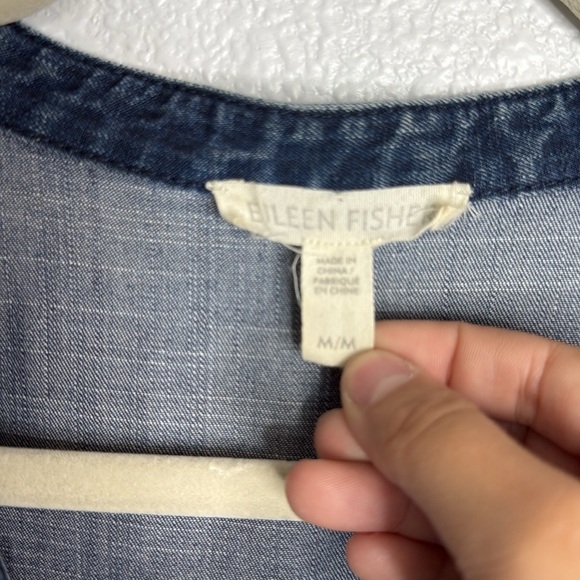 Eileen Fisher Dress Midnight Blue Denim Cotton Blend Mandarin Collar Medium - Picture 3 of 5